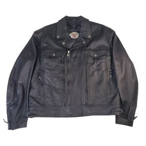 Harley Davidson 3XL Black Leather Jacket Y2K Removable Layer Biker Collector